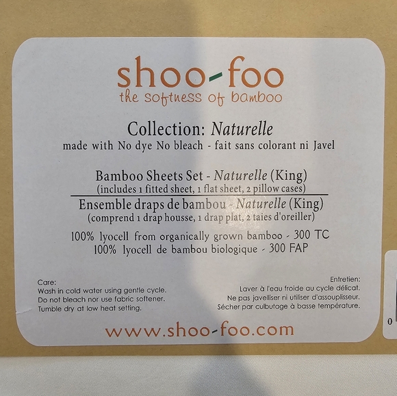 BNWT Shoo-Foo bamboo king size sheet set in white - Picture 4 of 5